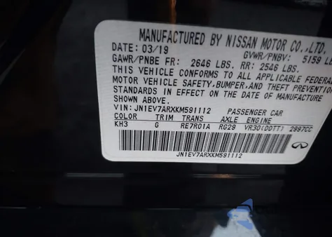 2019 Infiniti Q50 3.0T Signature Edition z USA, uszkodzony, nr VIN JN1EV7ARXKM591112